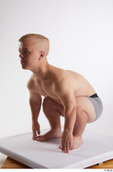 Whole Body Man White Underwear Average Kneeling Studio photo references